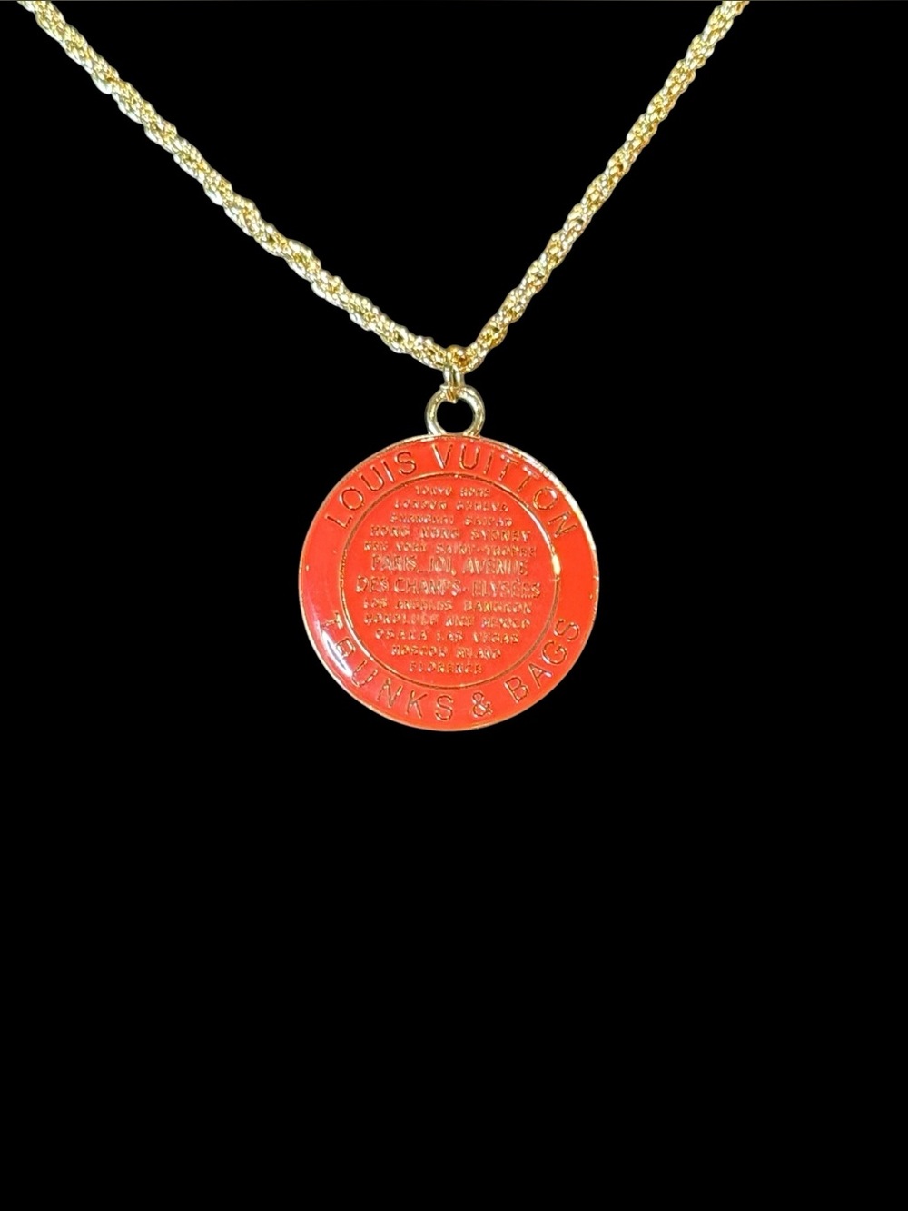 Louis Vuitton Red Enamel Coin Pendant Necklace